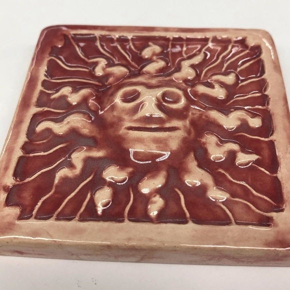 Handmade Ceramic Tile: Red Sun - Picture 2 of 2